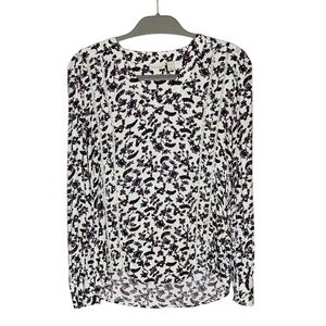 Hinge Dark Wine (Purple Red) & Off-White Floral Blouse Top